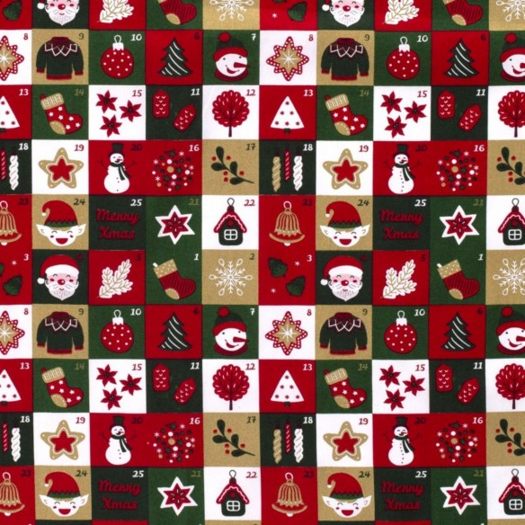 Premium Cotton - Christmas Patchwork Merry X-mass, vihreä