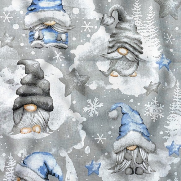 Puuvillakangas - Christmas Gnomes Blue