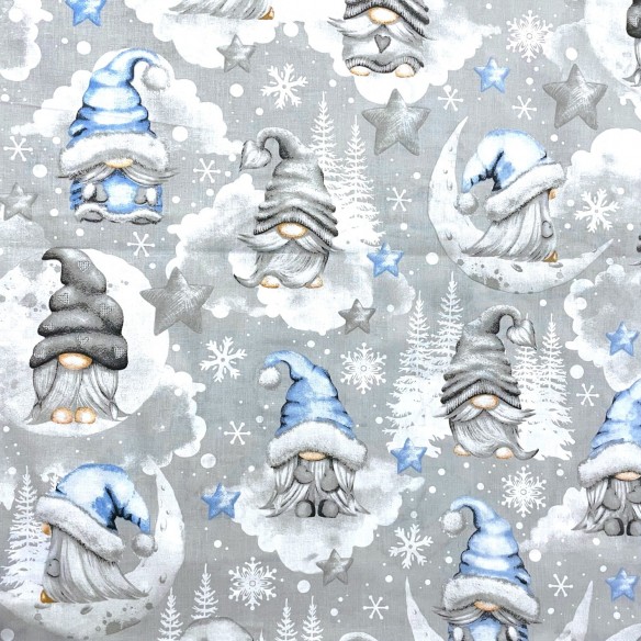 Puuvillakangas - Christmas Gnomes Blue