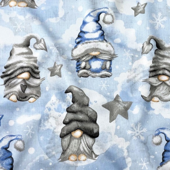 Puuvillakangas - Christmas Gnomes Blue II