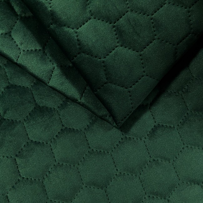 Verhoilukangas tikattu Velour Hexagon - Pullonvihreä