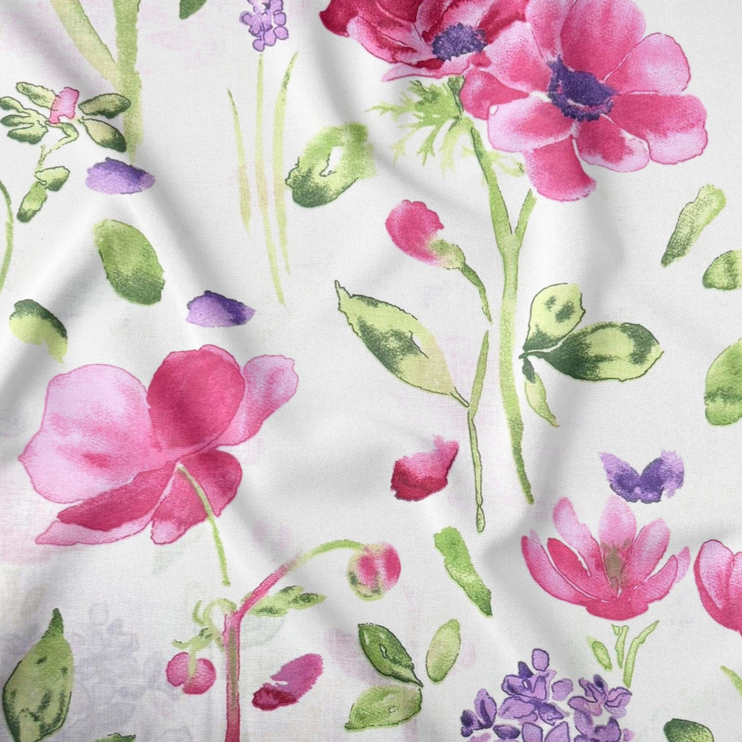 Puuvillakangas - pinkki-violetti puutarha