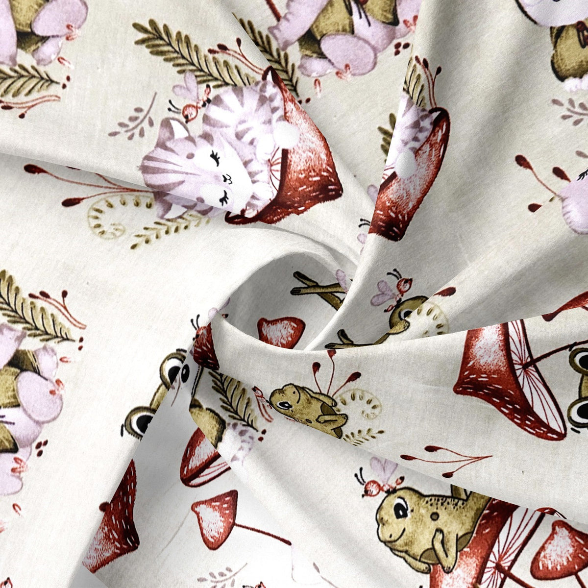 Cotton Fabric - Baby Cat and Elephants