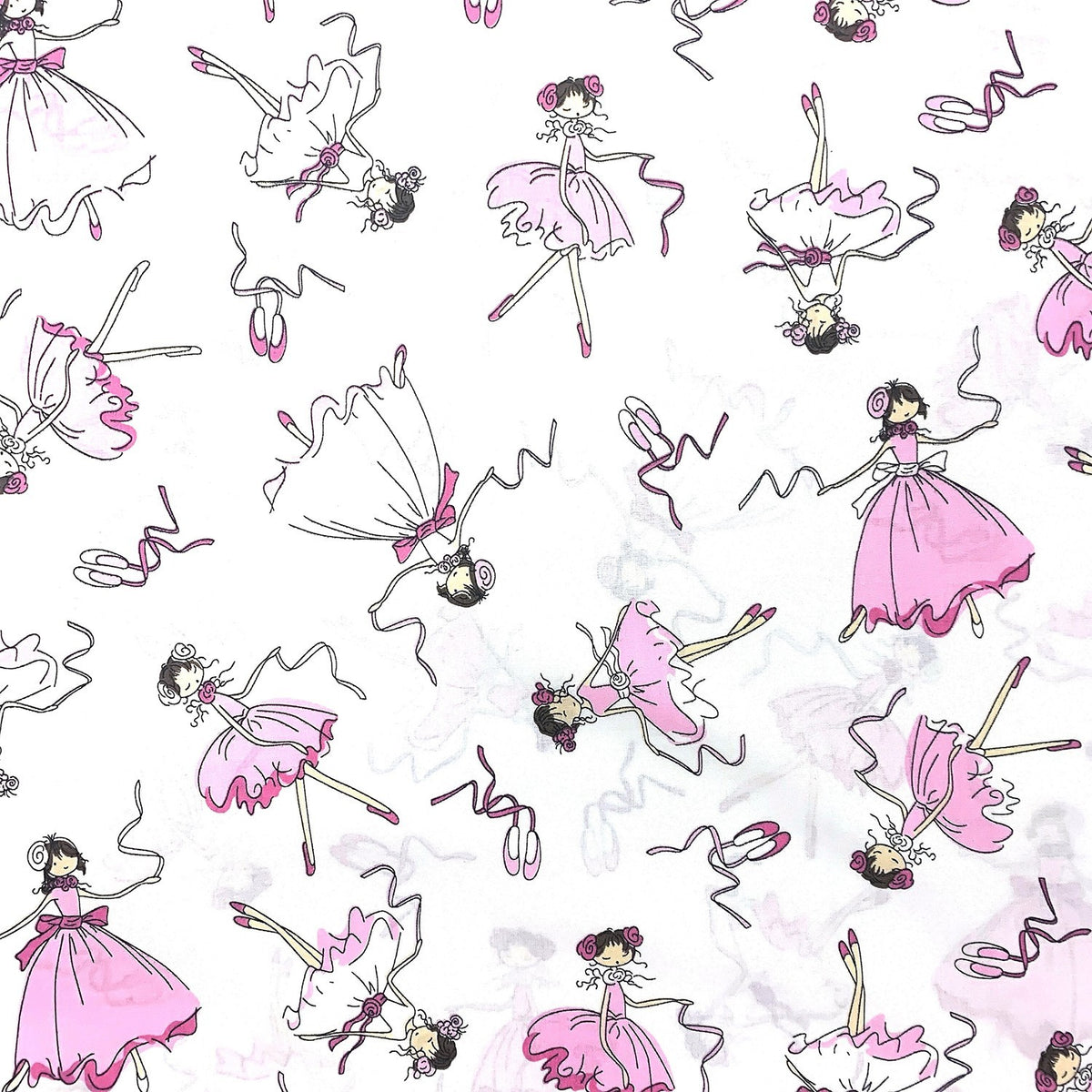 Cotton Fabric - Ballerinas White