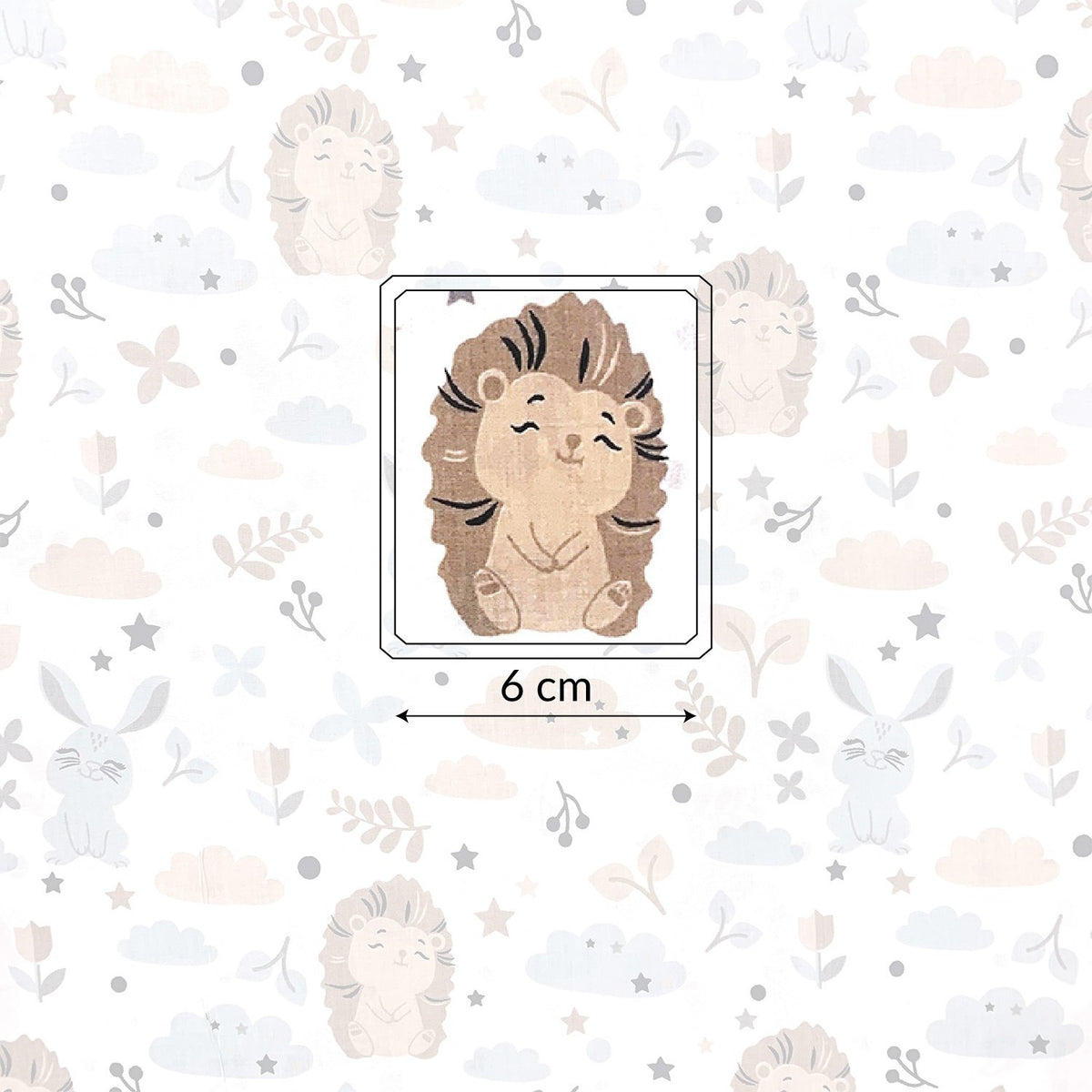 Cotton Fabric - Beige Hedgehogs and Blue Bunnies