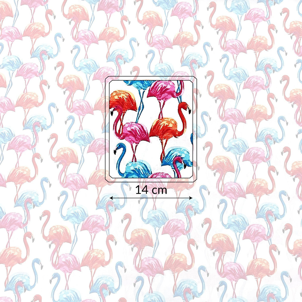 Cotton Fabric - Blue Pink and Salmon Flamingos