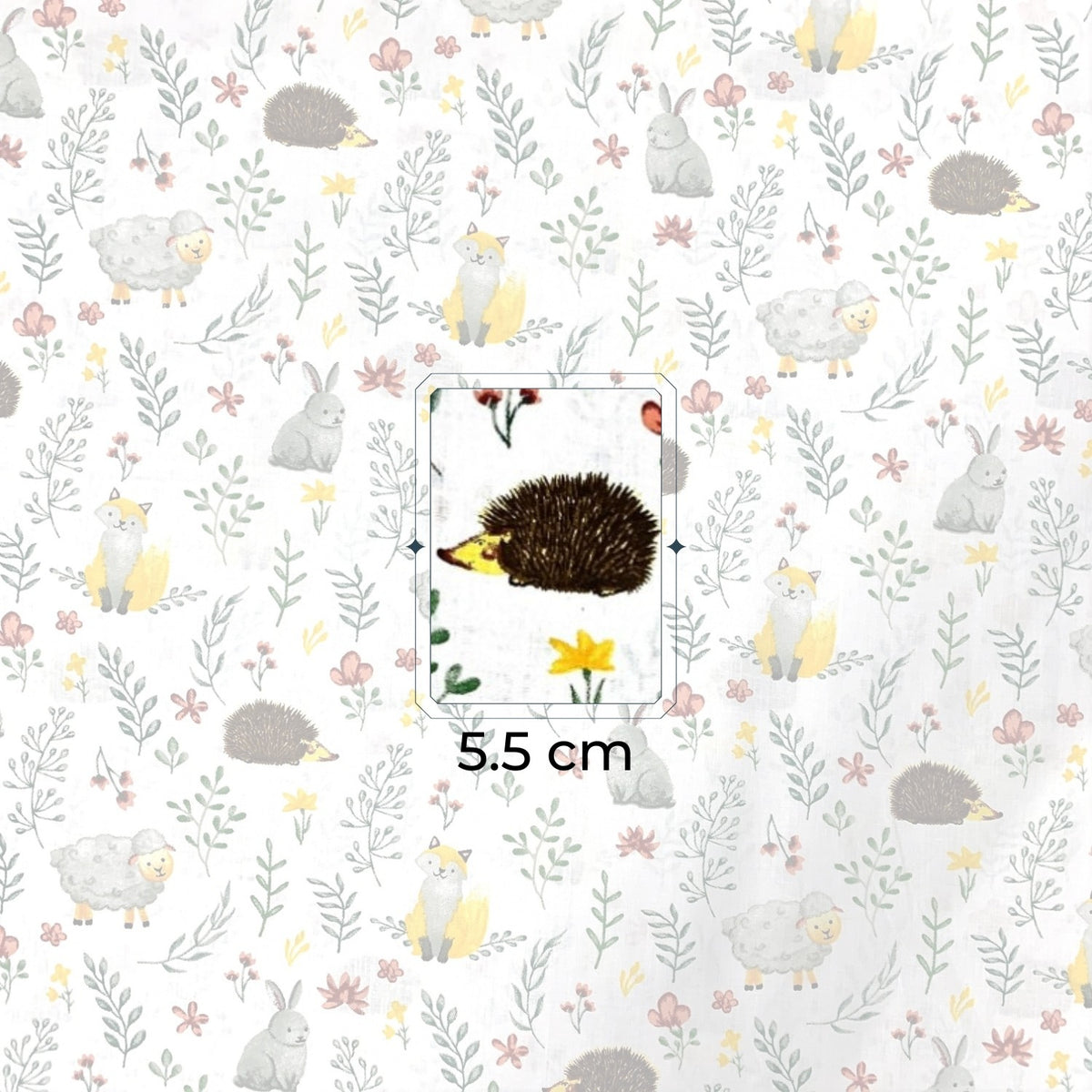 Cotton Fabric - Bunnies Hedgehogs and Sheep