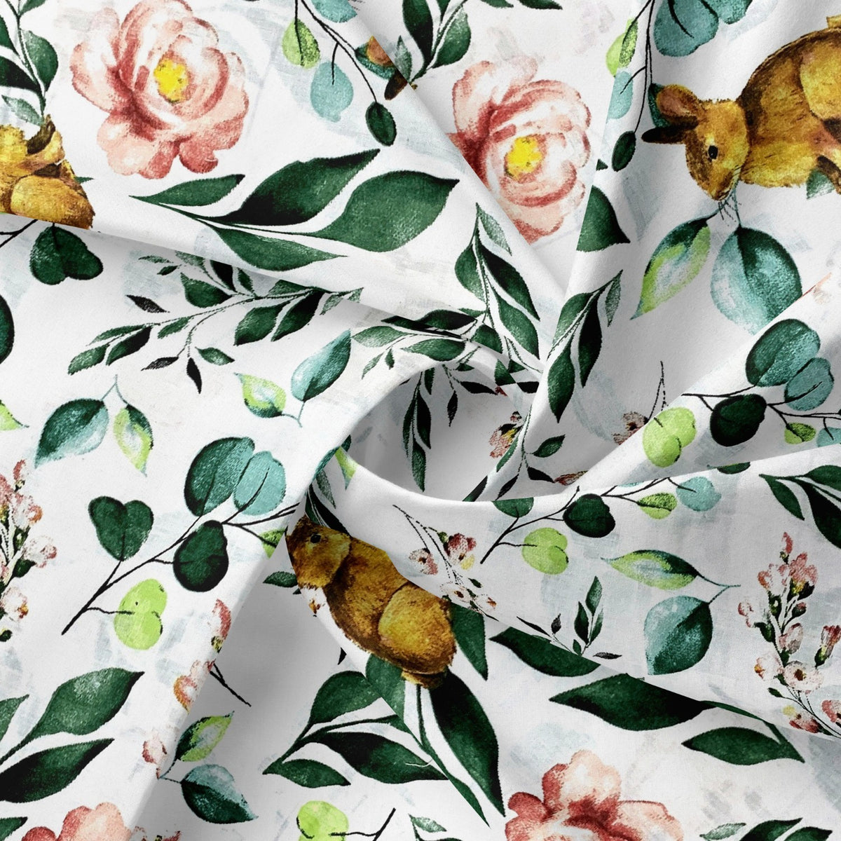 Cotton Fabric - Bunnies and Roses