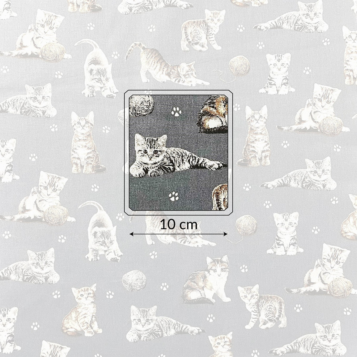 Cotton Fabric - Cats Paws and Yarn on Gray