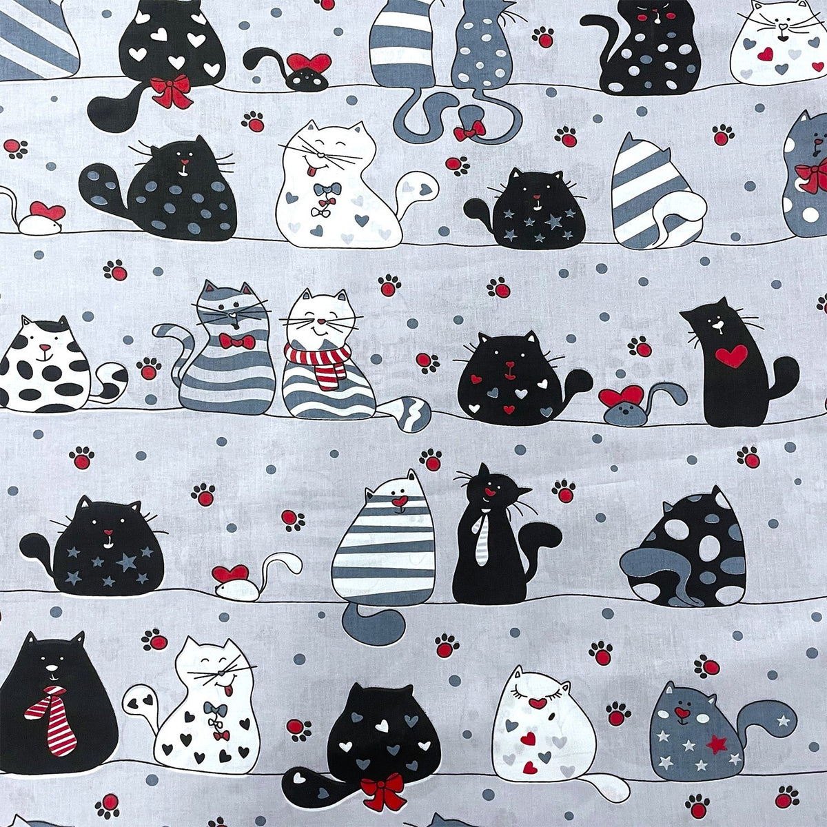 Cotton Fabric - Cats on a Line Grey
