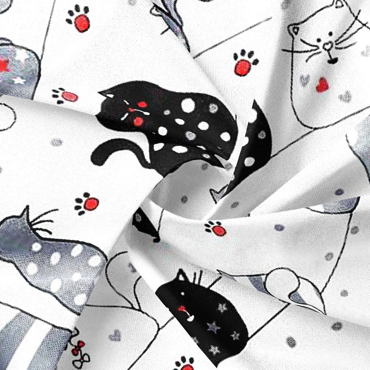 Cotton Fabric - Cats on a Line White