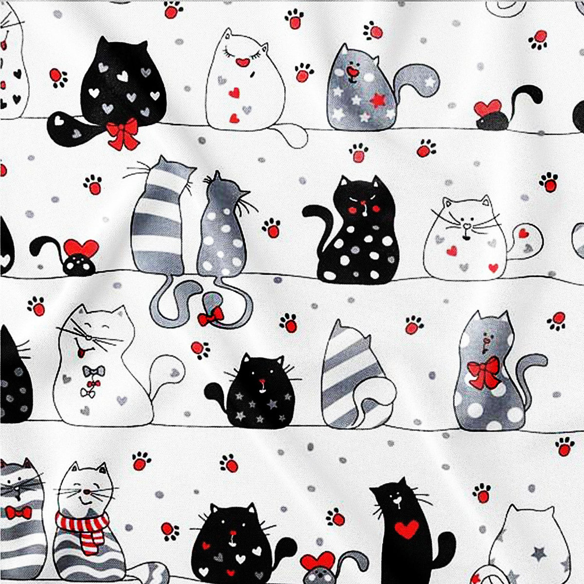 Cotton Fabric - Cats on a Line White