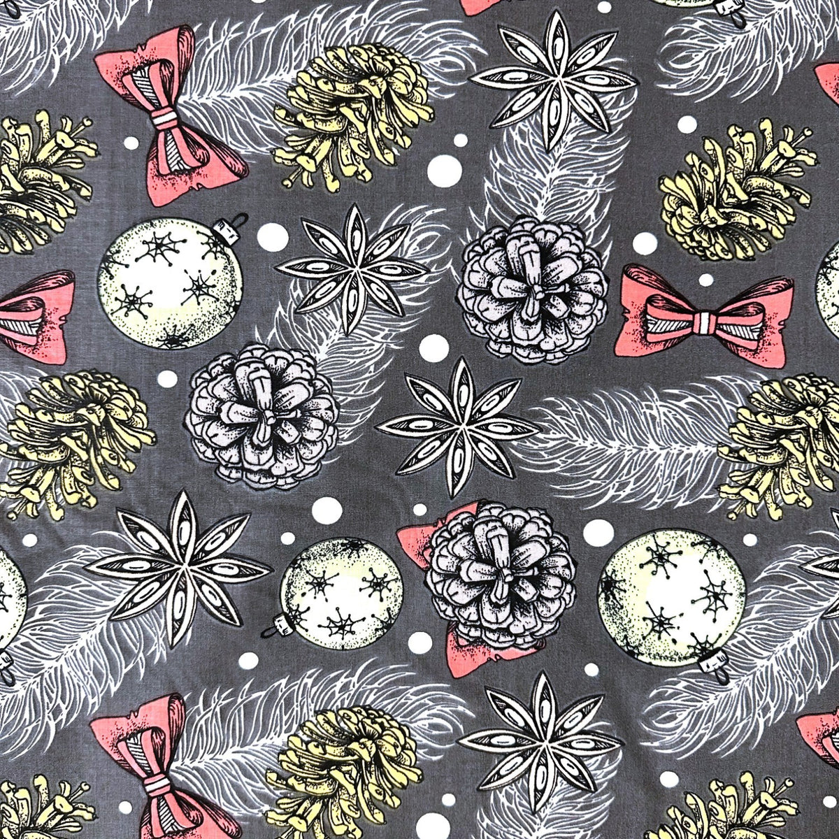 Cotton Fabric - Christmas Balls, Baw and cone