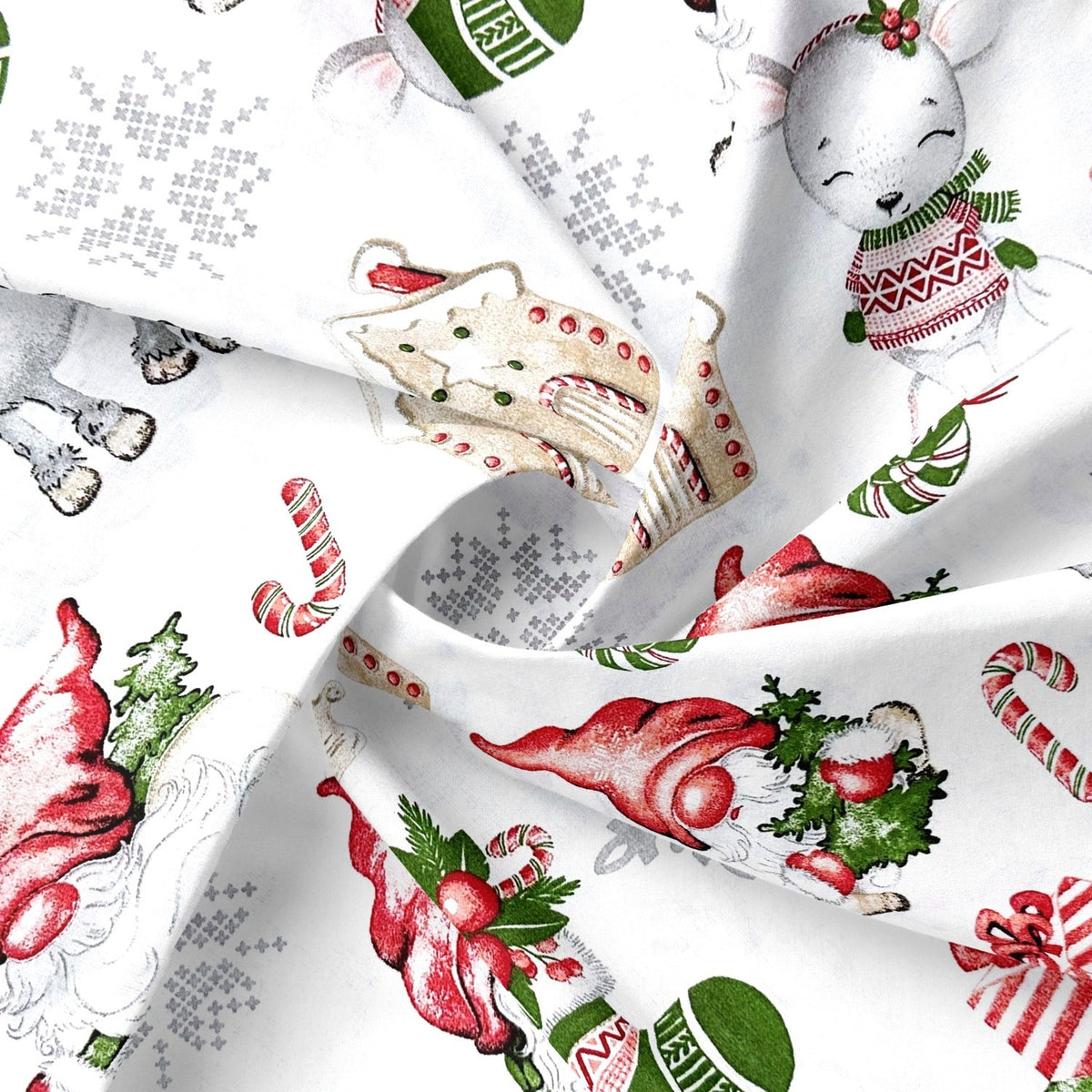 Cotton Fabric - Christmas Iced cottage white