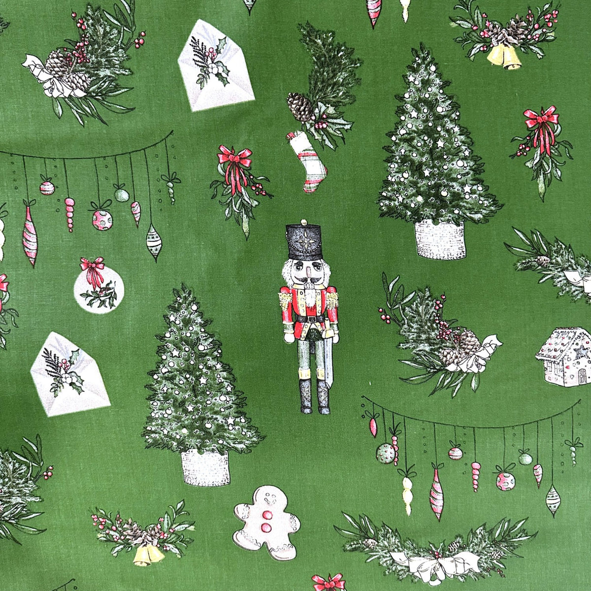 Cotton Fabric - Christmas Nutcracker, Green