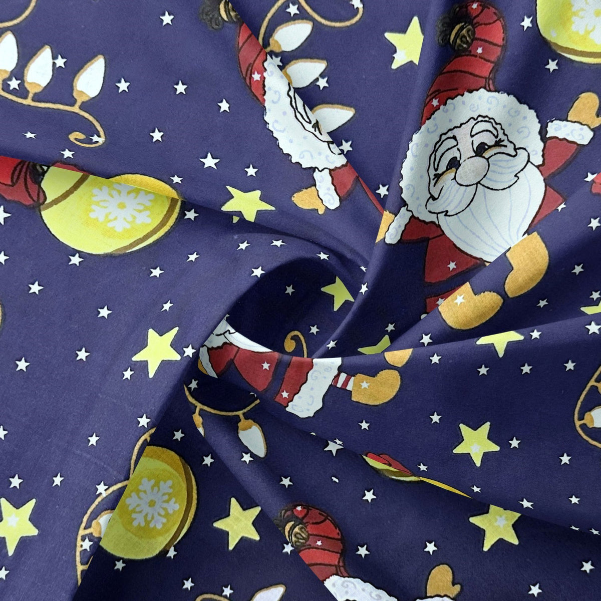 Cotton Fabric - Christmas Santa Claus and christmas lights