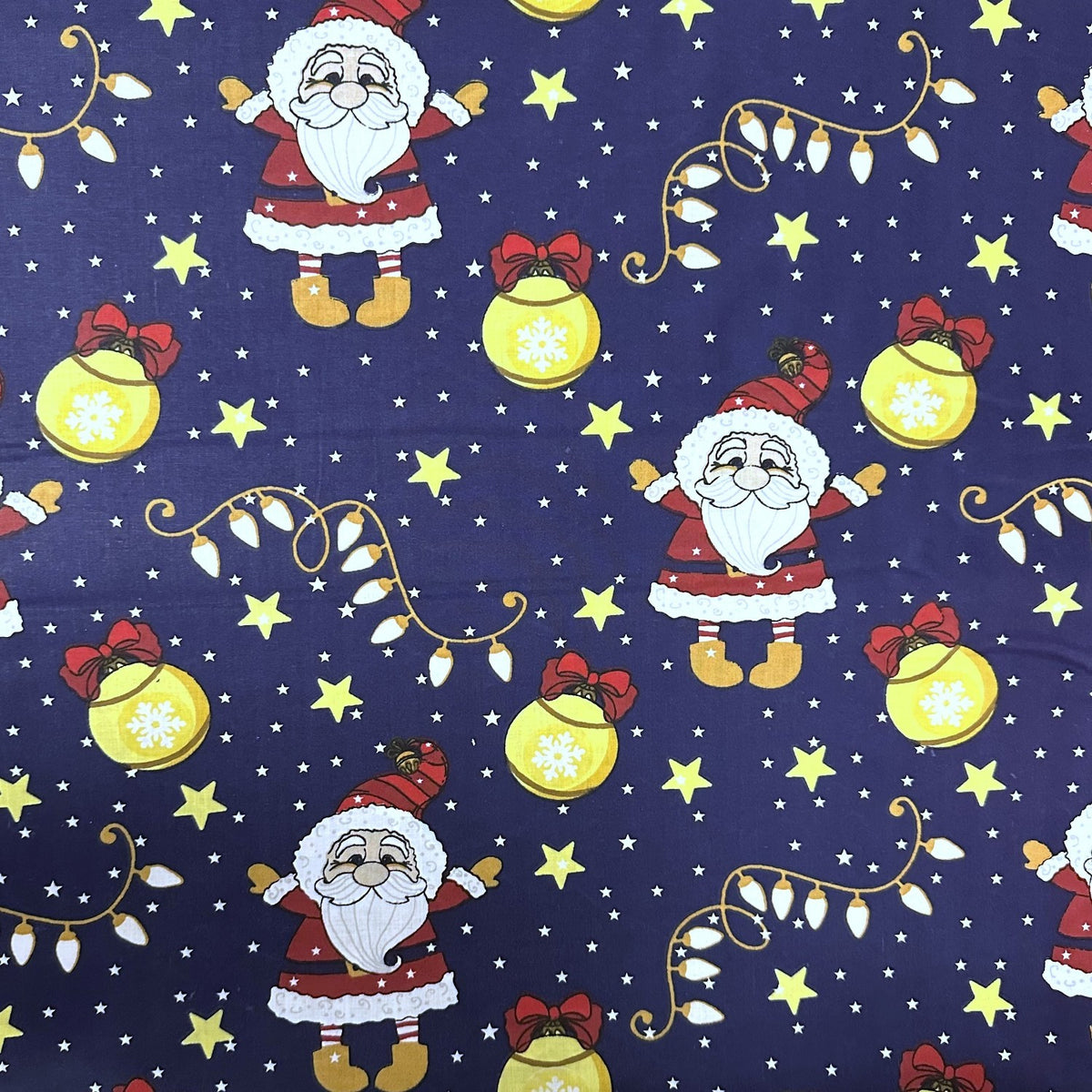 Cotton Fabric - Christmas Santa Claus and christmas lights