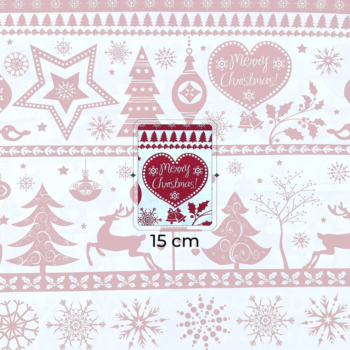 Cotton Fabric - Christmas Trees and Reindeer Red on White