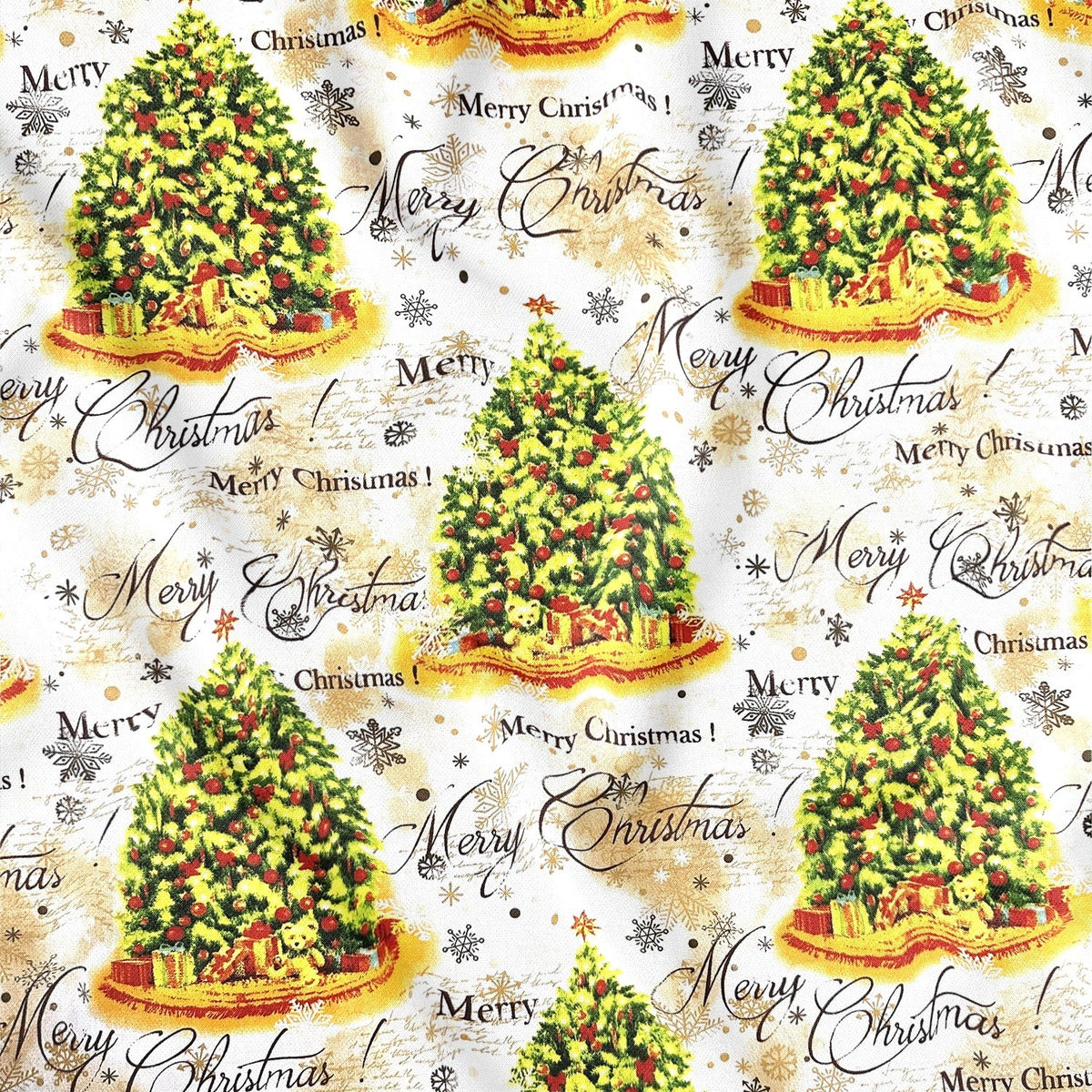 Cotton Fabric - Christmas Trees with Wishes