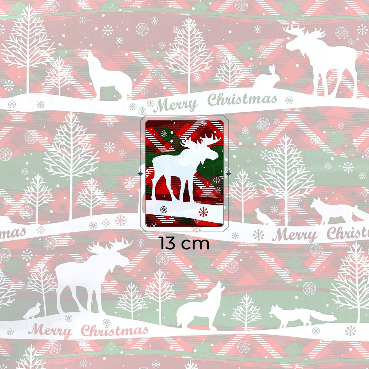 Cotton Fabric - Christmas forest, red and green
