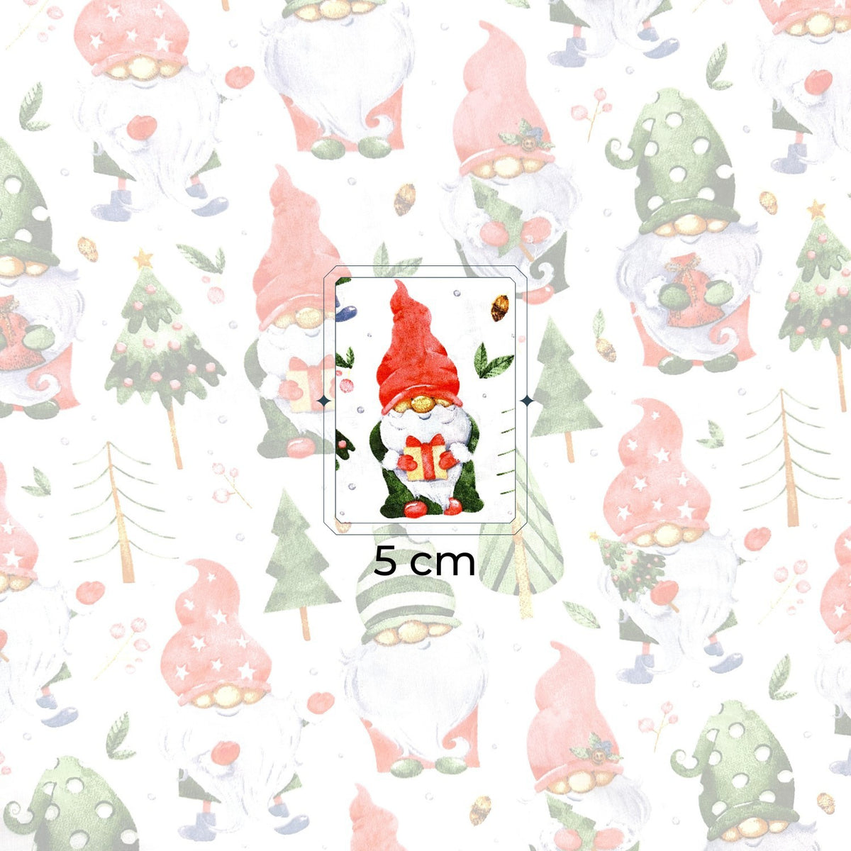 Cotton Fabric - Christmas gnomes and trees