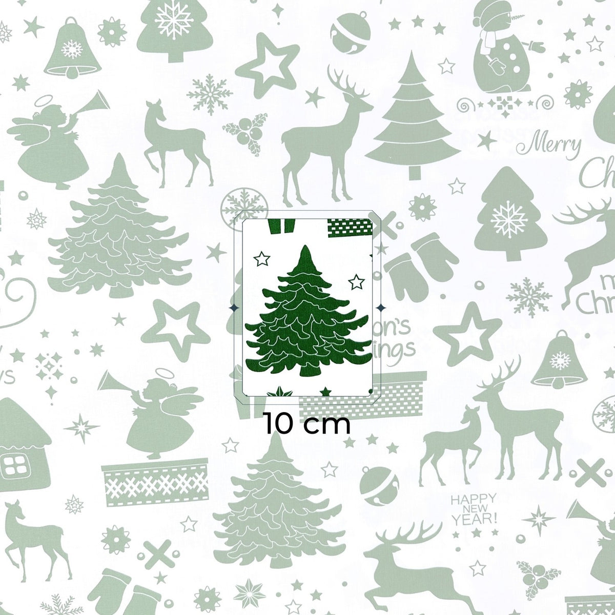 Cotton Fabric - Christmas greetings, Green