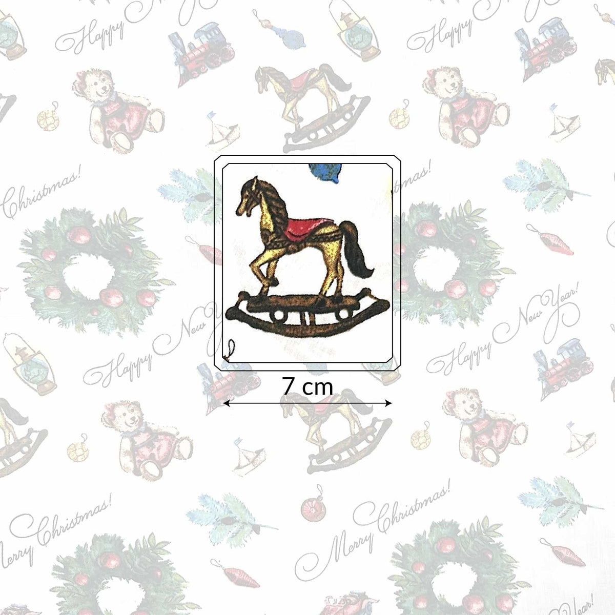Cotton Fabric - Christmas train, decoration and teddy bear