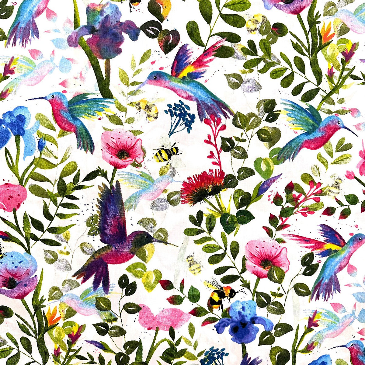 Cotton Fabric - Colorful Hummingbird