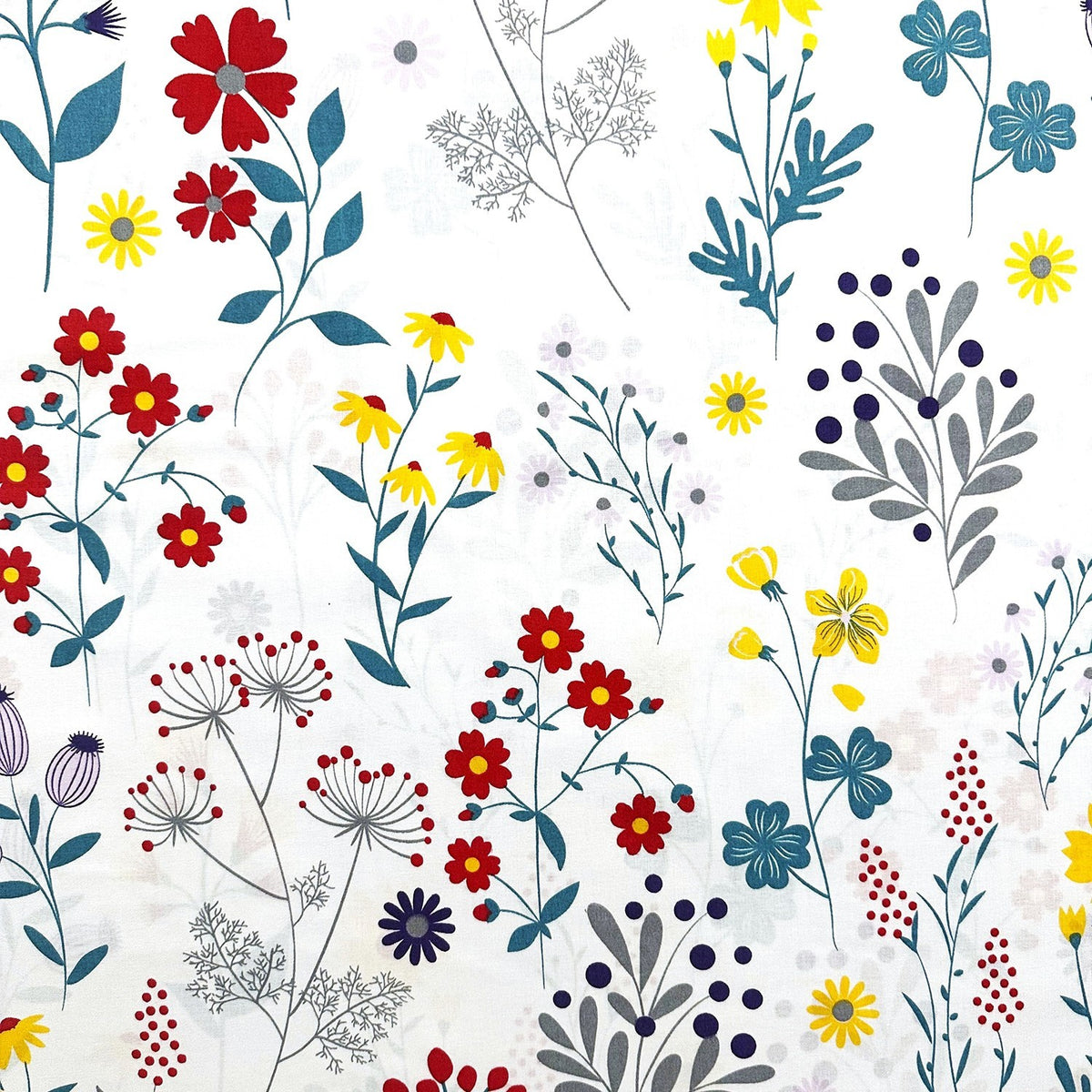Cotton Fabric - Colorful Meadow Flowers