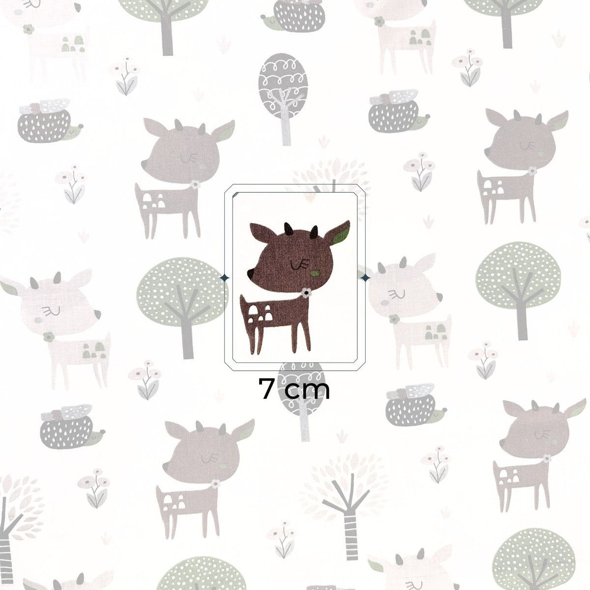 Cotton Fabric - Deer and hedgehogs, Green and Brown