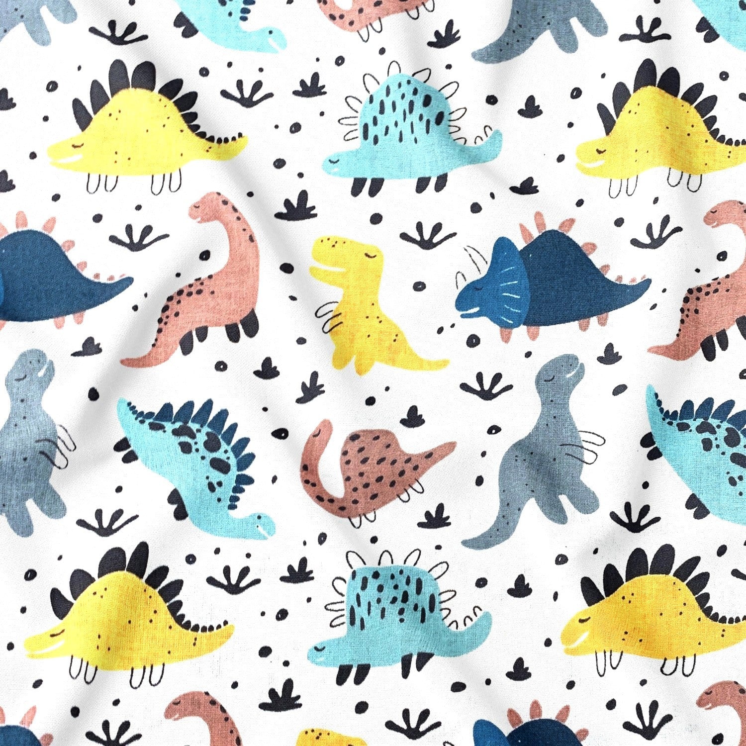 Cotton Fabric - Dinosaurs, Yellow and Turquoise