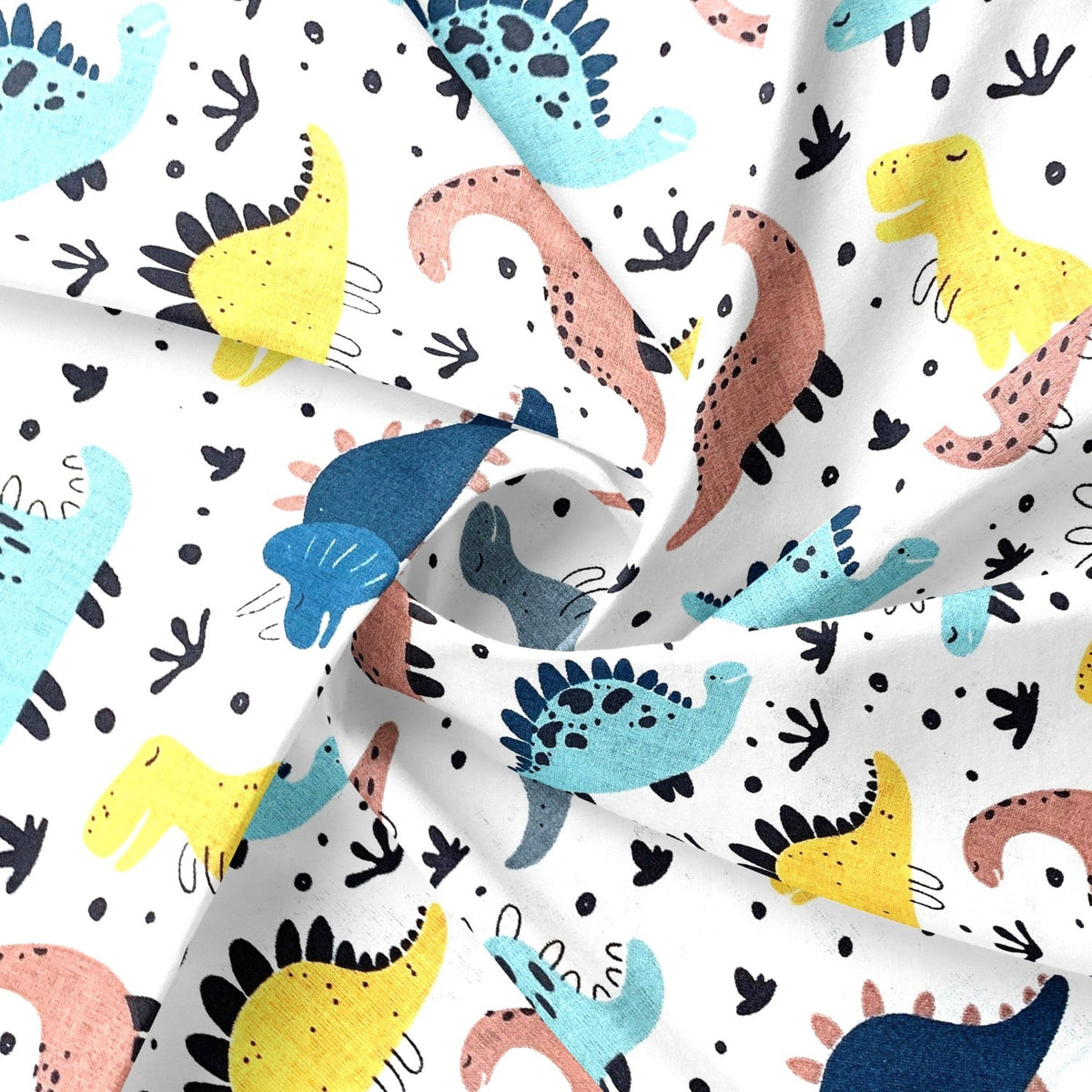 Cotton Fabric - Dinosaurs, Yellow and Turquoise