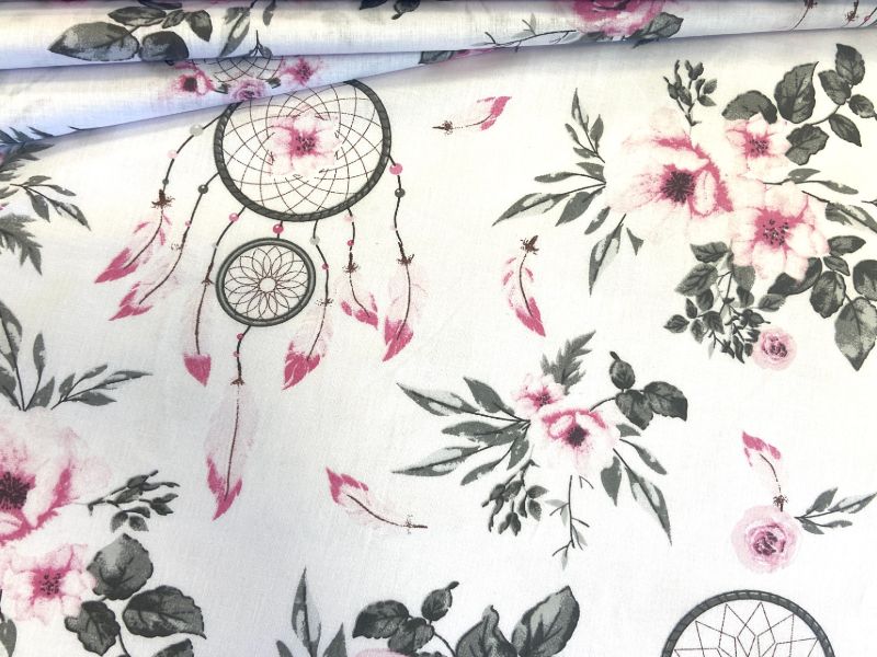 Cotton Fabric - Dream Catchers Roses Boho