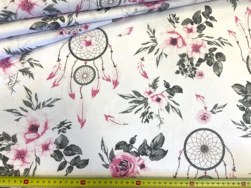 Cotton Fabric - Dream Catchers Roses Boho