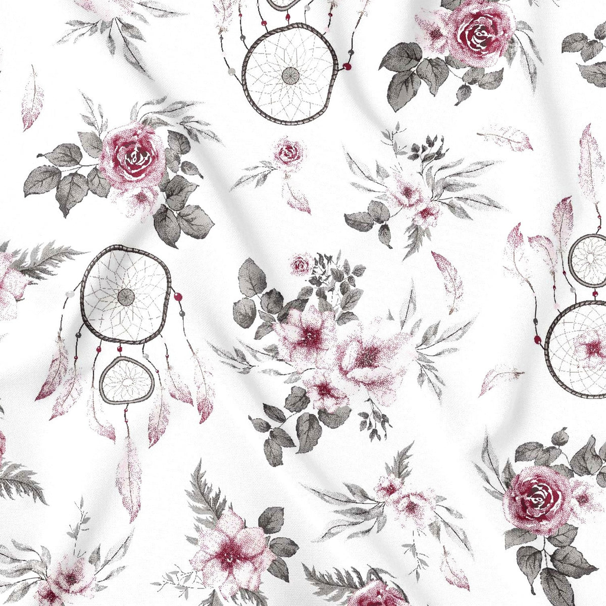 Cotton Fabric - Dream Catchers Roses Maroon