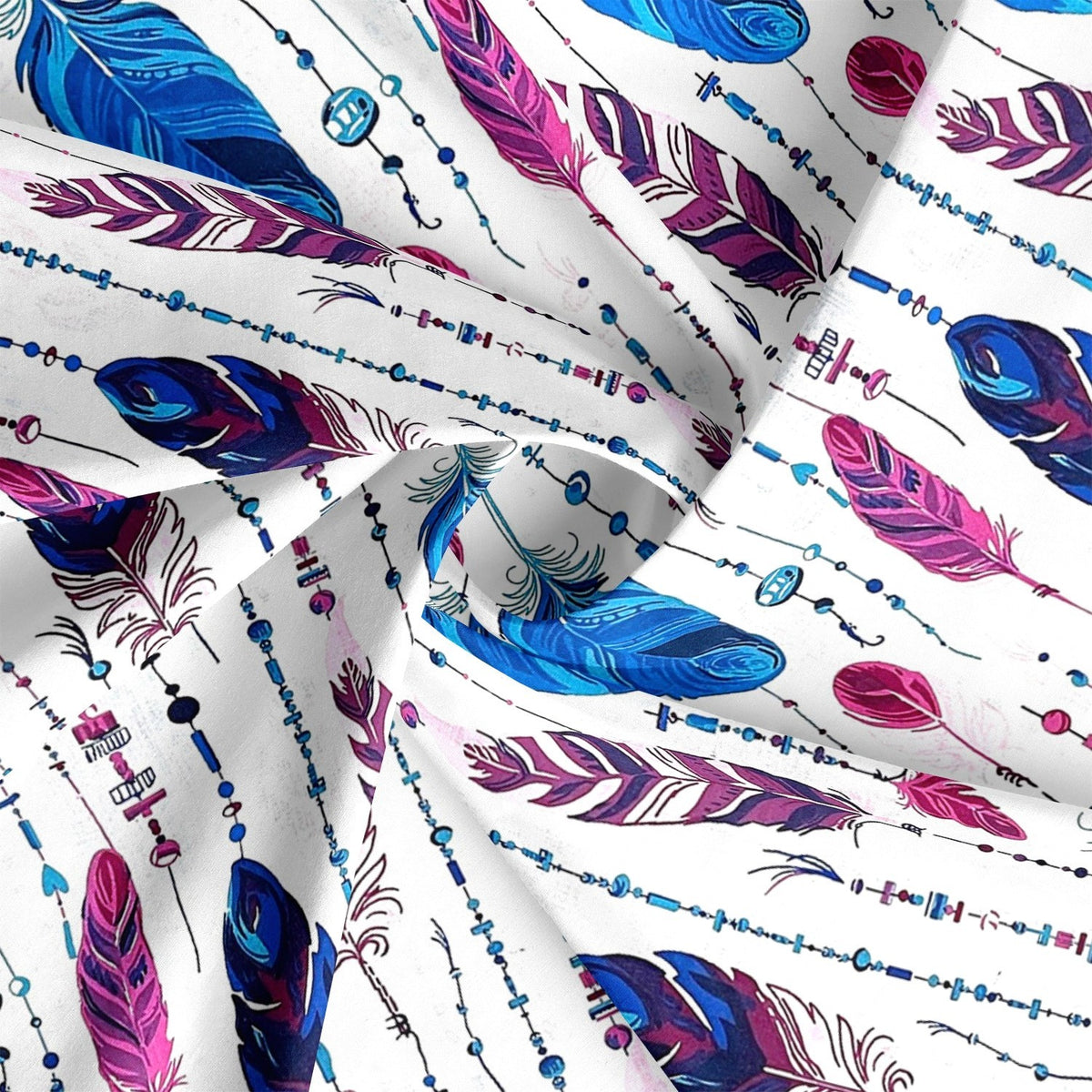 Cotton Fabric - Feathers and Beads Violet-Blue