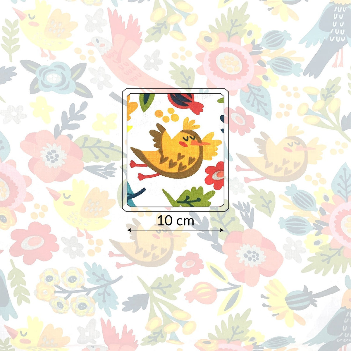 Cotton Fabric - Folklore Hens on White Background