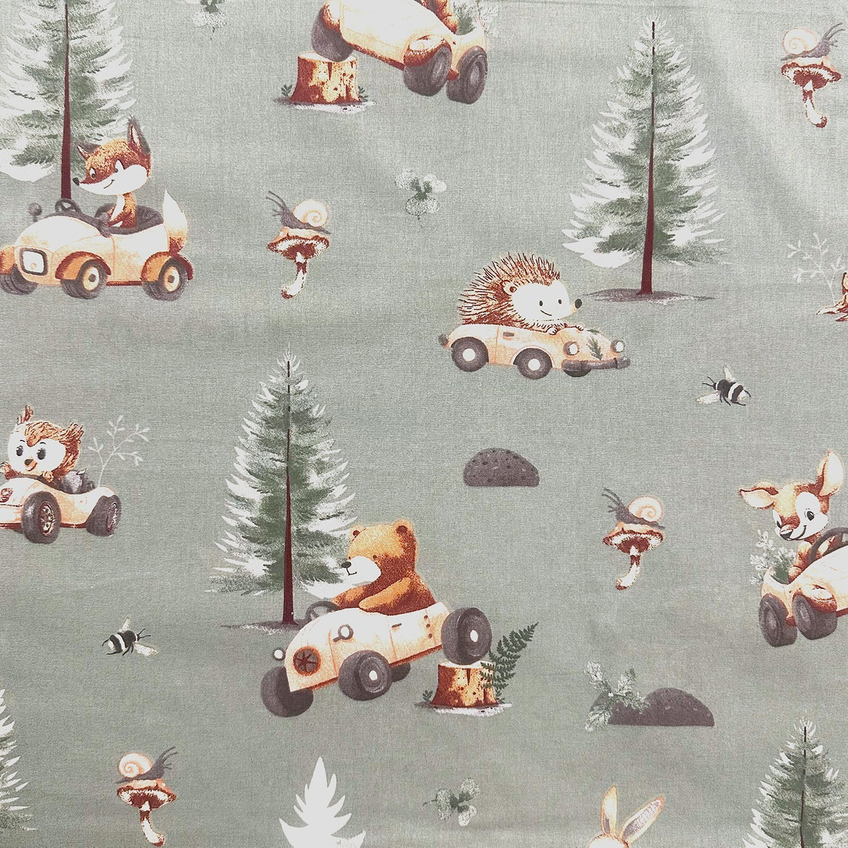 Cotton Fabric - Forest Animal Race, Sage