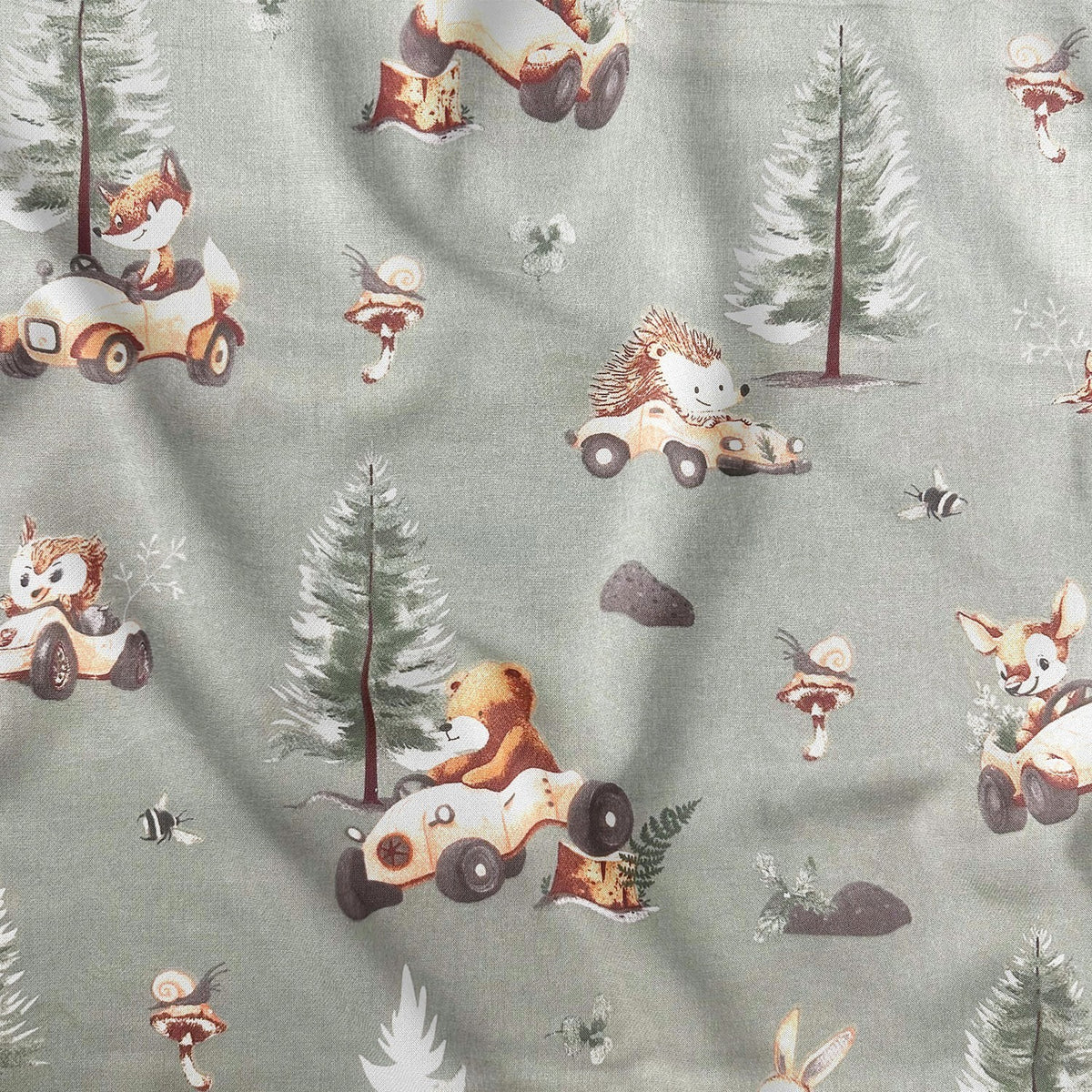 Cotton Fabric - Forest Animal Race, Sage