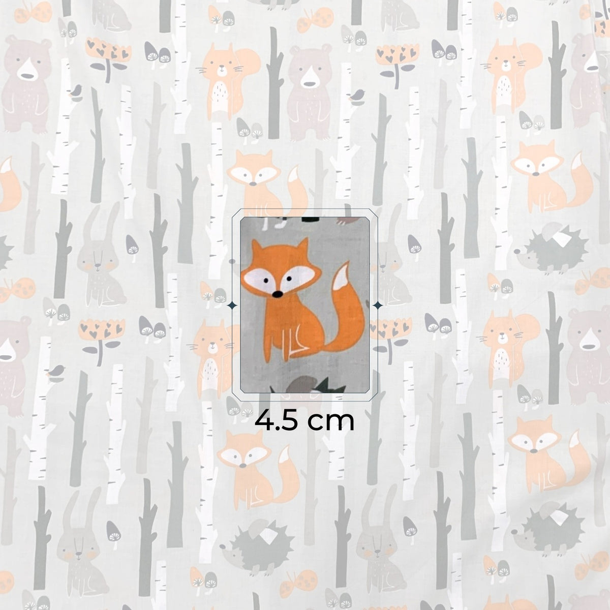 Cotton Fabric - Forest Animals Grey