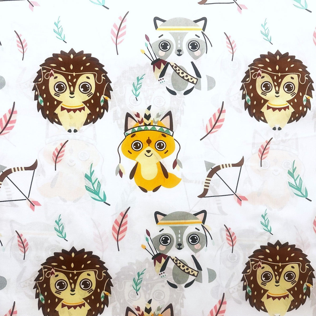 Cotton Fabric - Foxes and Owls White