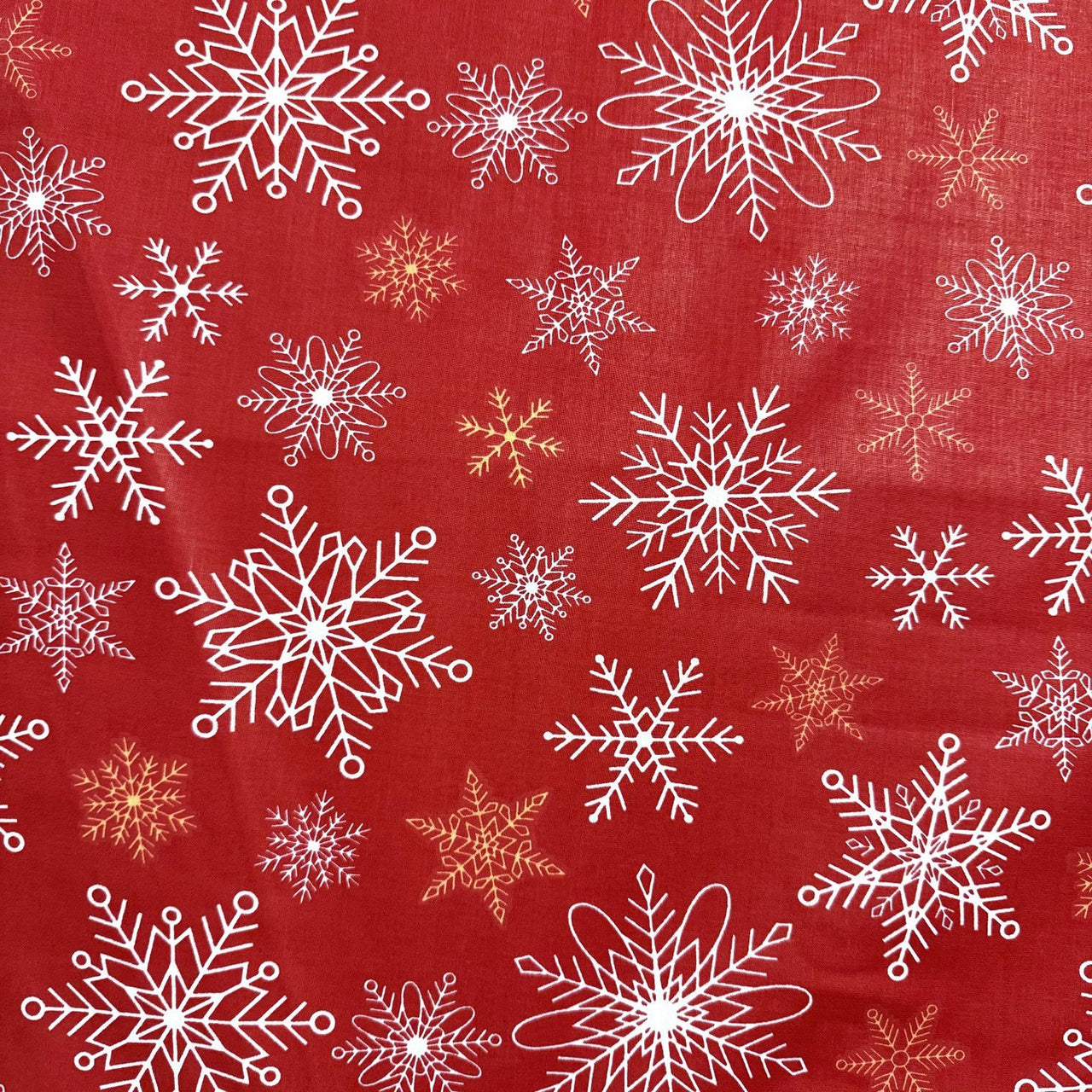 Cotton Fabric - Golden and white snowflakes