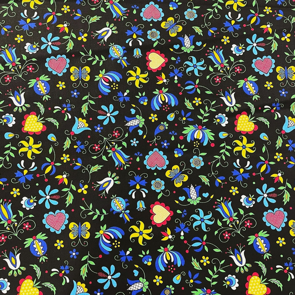 Cotton Fabric - Kashubia Folklore Black