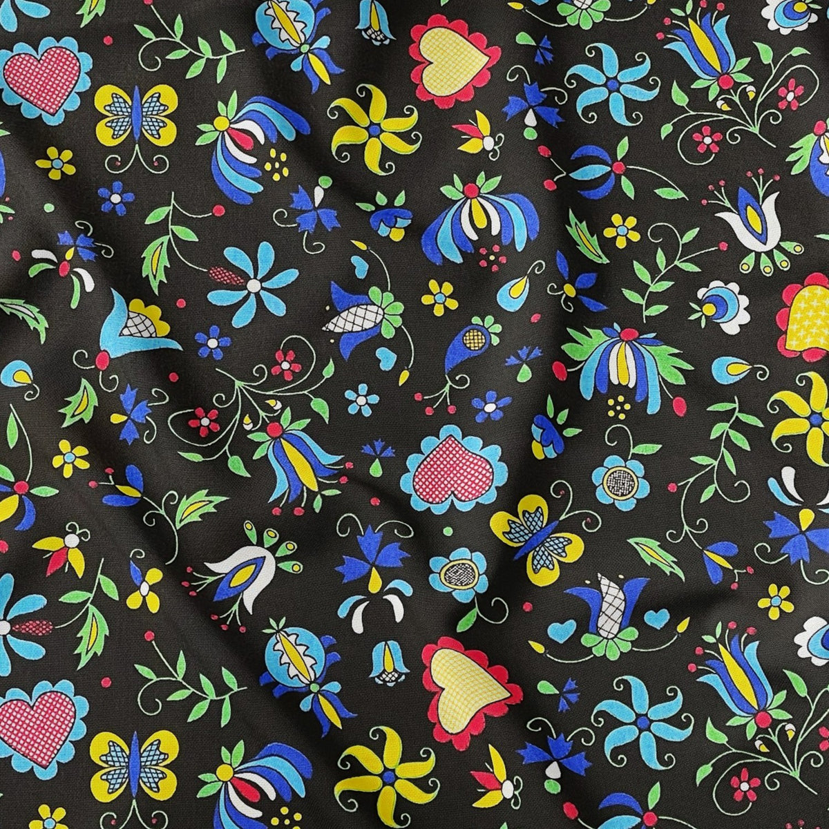 Cotton Fabric - Kashubia Folklore Black