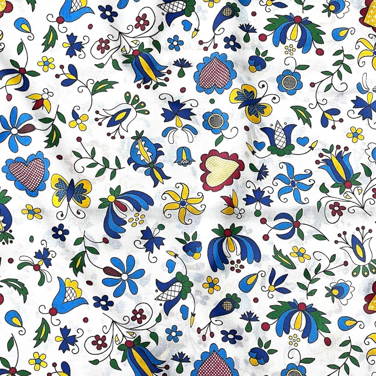 Cotton Fabric - Kashubia Folklore White