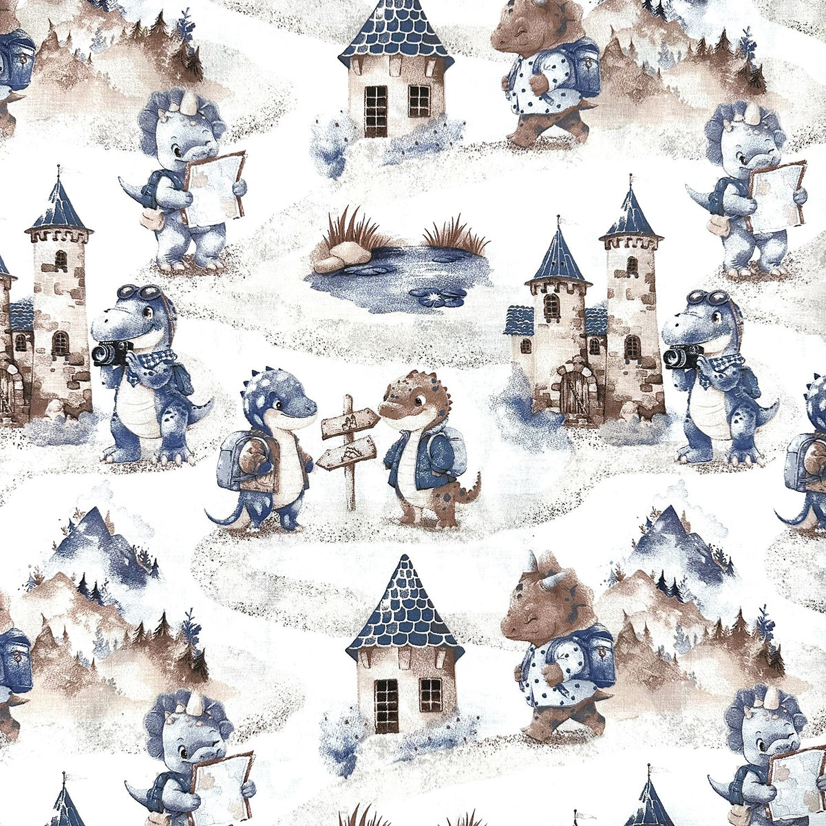 Cotton Fabric - Little Dinos on a Journey
