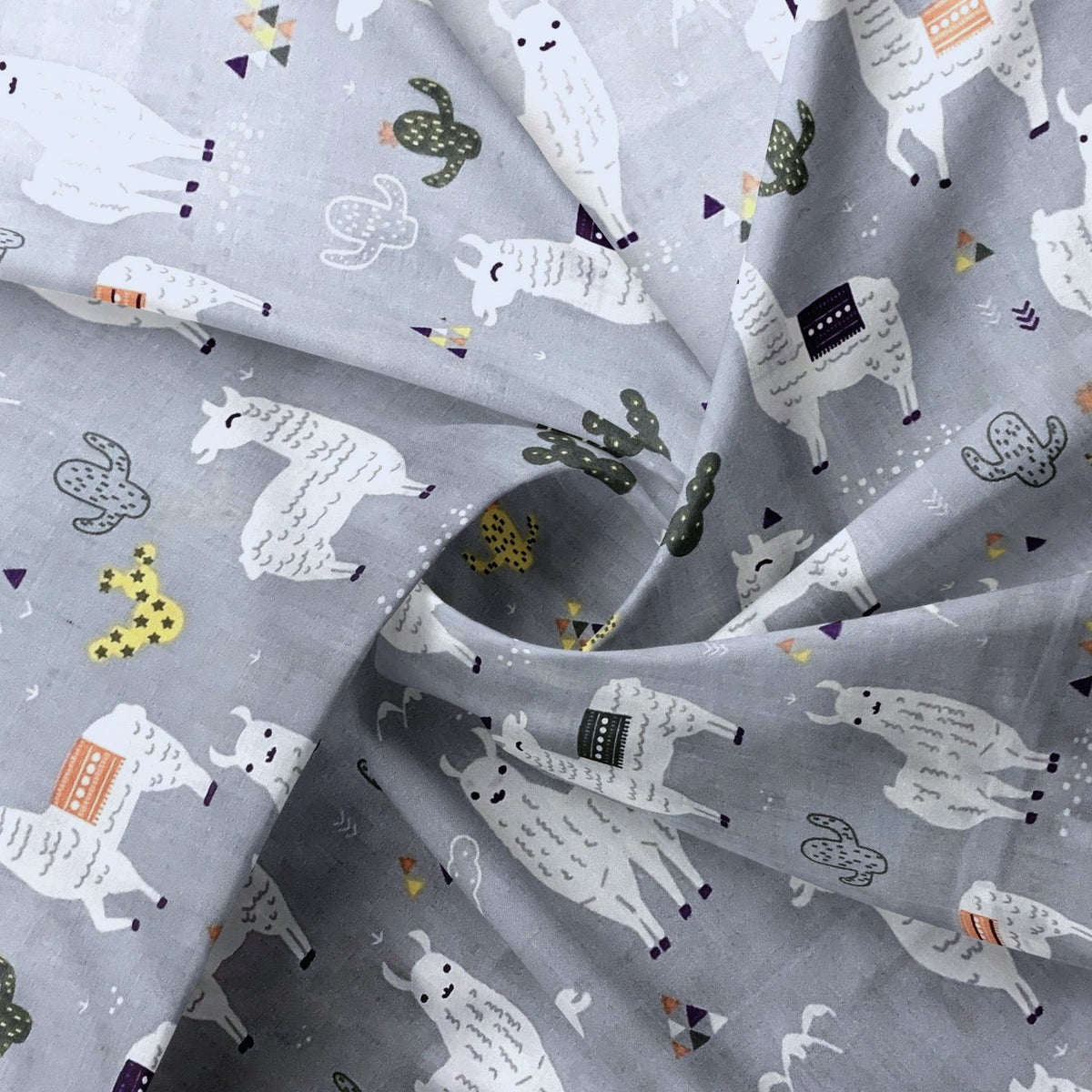Cotton Fabric - Llama on Grey