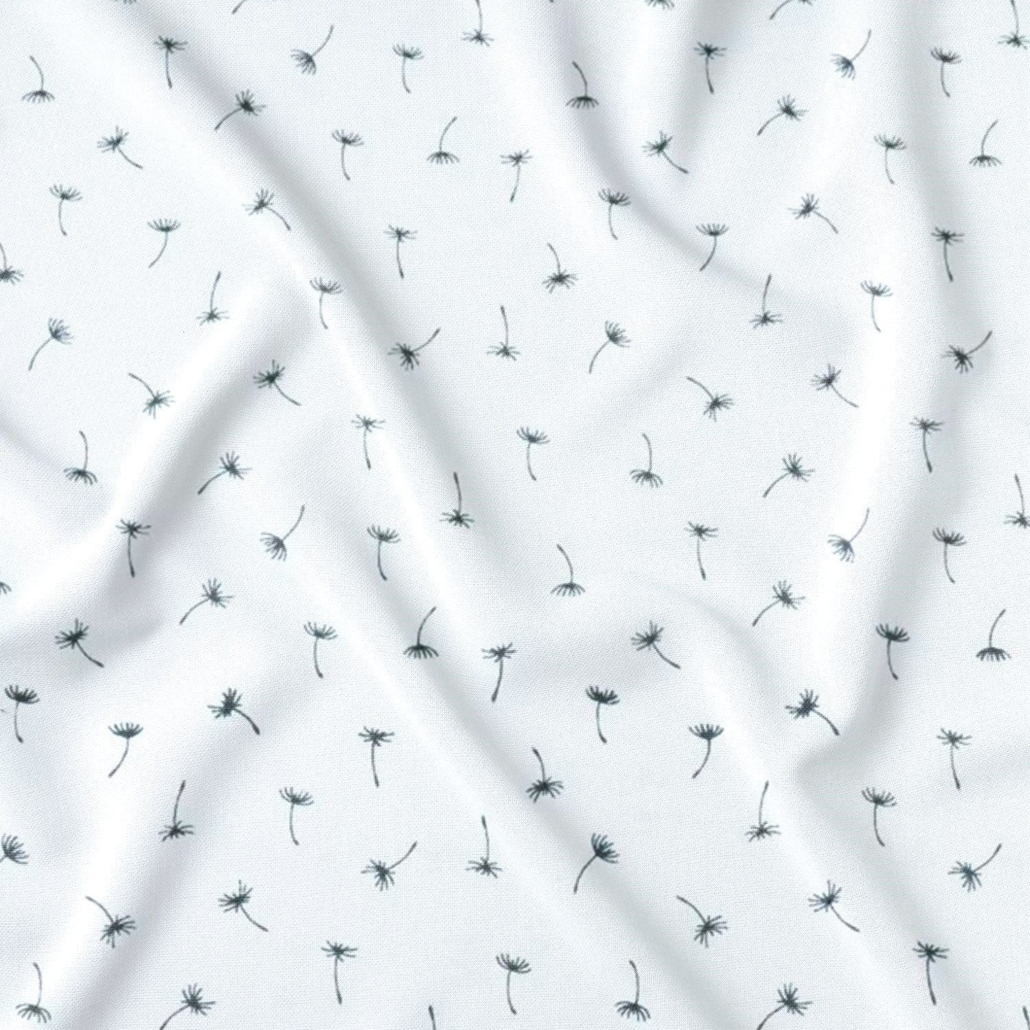 Cotton Fabric - Mini Black Dandelions on White