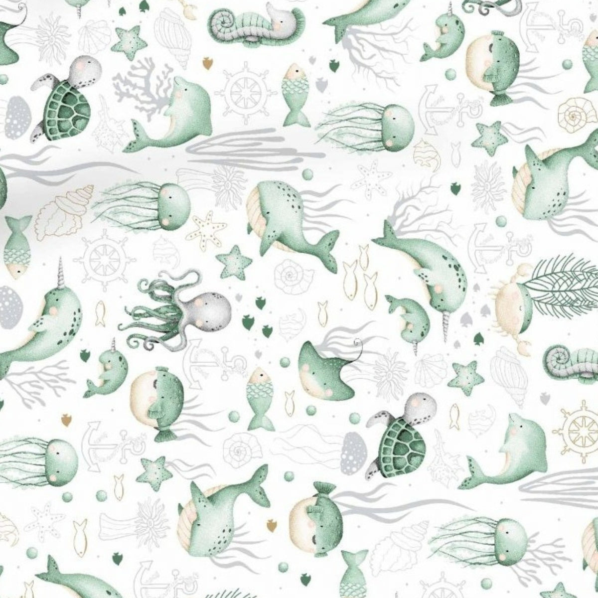 Cotton Fabric - Mint Ocean