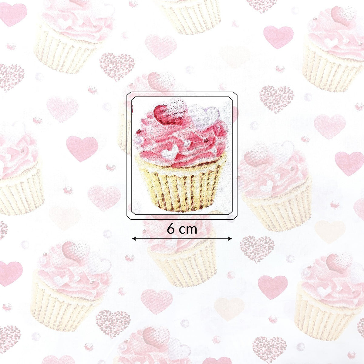 Cotton Fabric - Muffin Cakes and Hearts